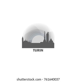 Italy Turin black white sunrise sunset city panorama landscape horizon buildings skyline flat icon logo