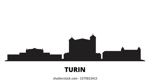 Italy, Turin, Residences Of The Royal House Of Savoy city skyline isolated vector illustration. Italy, Turin, Residences Of The Royal House Of Savoy travel black cityscape