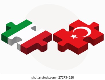 Italy and Turkey Flags in puzzle isolated on white background
