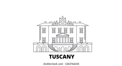 Italy, Tuscany, Medici Villas And Gardens line travel skyline set. Italy, Tuscany, Medici Villas And Gardens outline city vector illustration, symbol, travel sights, landmarks.