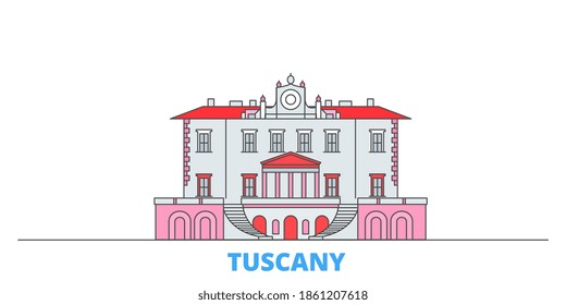 Italy, Tuscany, Medici Villas And Gardens line cityscape, flat vector. Travel city landmark, outline illustration, line world icons