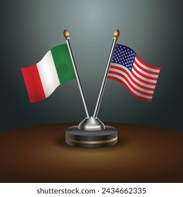 Italy and United States table flags with gradient backgrund. Vector Illustration