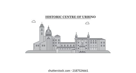 Italy, Urbino City city skyline isolated vector illustration, icons