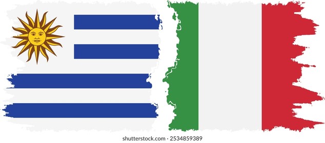 Conexión de banderas grunge de Italia y Uruguay, Vector