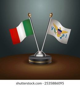 Italy and Us Virgin Islands table flags relation  with gradient backgrund. Vector Illustration