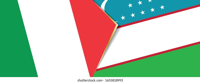 Italy and Uzbekistan flags, two vector flags symbol of relationship or confrontation.