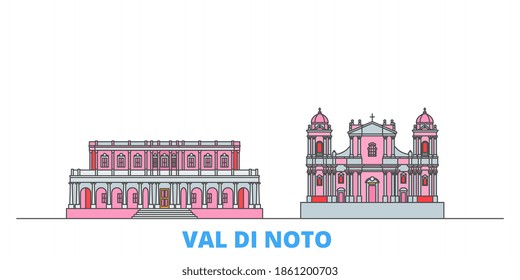 Italy, Val Di Noto line cityscape, flat vector. Travel city landmark, outline illustration, line world icons