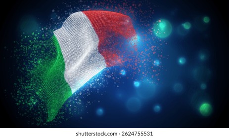 Italy, vector 3d flag with lighting and flares