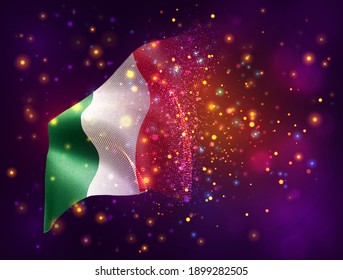 Italy, vector 3d flag on pink purple background with lighting and flares