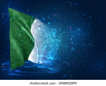 Italy, vector 3d flag on blue background with hud interfaces