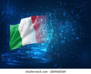 Italia, indicador vectorial 3d sobre fondo azul con interfaces de hud