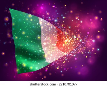 Italy, vector 3d flag on pink purple background with lighting and flares