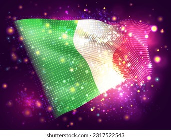 Italy, vector 3d flag on pink purple background with lighting and flares