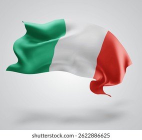 Italia, bandera del Vector 3d con las olas en un fondo blanco