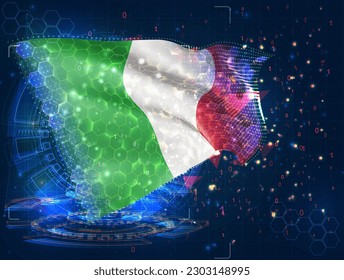 Italy,  vector flag, virtual abstract 3D object from triangular polygons on a blue background