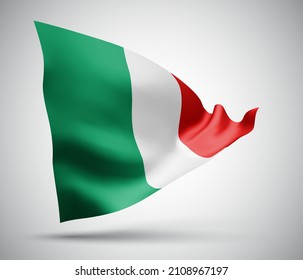 Italy, vector flag with waves and bends waving in the wind on a white background.