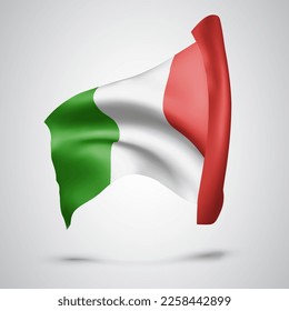 Italy, vector flag with waves and bends waving in the wind on a white background