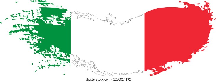 Italy  vector grunge brush stroke with  national flag and contour map. 
