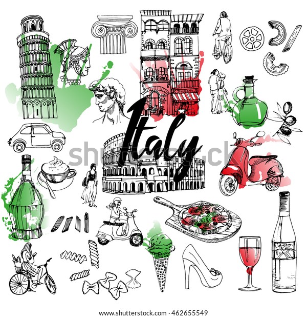 Italy Vector Hand Drawn Set Stock Vector (Royalty Free) 462655549