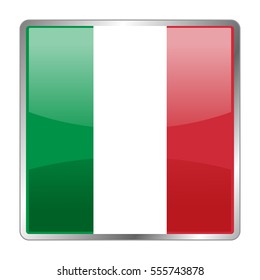 Italy vector icon flag. Isolated square glass glossy glow button with national flag of the Italy .