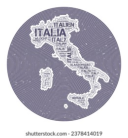 Italy vector image. Country round logo design. Italy poster in circular arcs and wordcloud style. Artistic vector illustration.