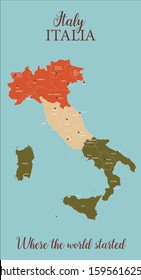 Italy vector map divided by regions with major cities names