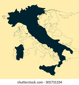 Italy Vector Map with Europe Vector Background