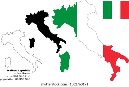  Italy vector map, flag, borders, mask , capital, area and population infographic