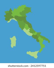 Italy vector map in greenscale with regions
