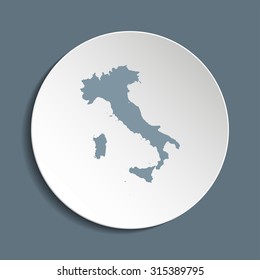 Italy vector map on a paper circle. Cut out from white paper icon map of Italy. Vector icon map of Italy on dark background. Paper cut style country map. 