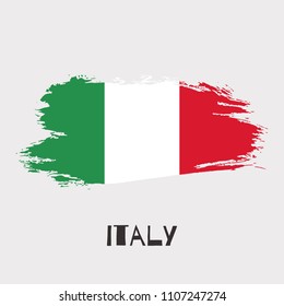 Italy vector watercolor national country flag icon. Hand drawn illustration with dry brush stains, strokes, spots isolated on grey background. Painted grunge style texture for posters, banner design