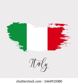 Italy vector watercolor national country flag icon. Hand drawn illustration with dry brush stains, strokes, spots isolated on grey background. Painted grunge style texture for posters, banner design