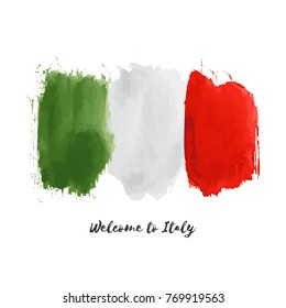 Italy vector watercolor national country flag icon. Hand drawn illustration with dry brush stains, strokes, spots isolated on white background. Painted grunge style texture for posters, banner design