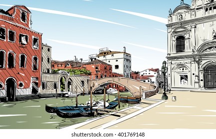 Italy. Venice. Hand drawn sketch vector illustration