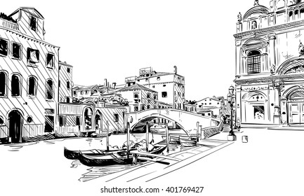 Italy. Venice. Hand drawn sketch vector illustration