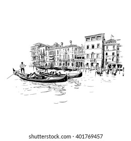 Italy. Venice. Hand Drawn Sketch Vector Illustration