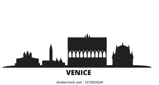 Italy, Venice Landmark city skyline isolated vector illustration. Italy, Venice Landmark travel black cityscape