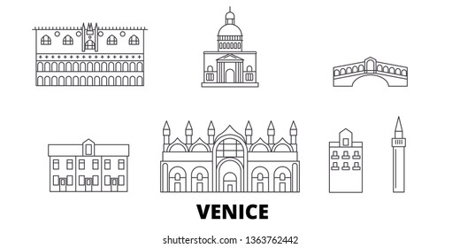 Italy, Venice line travel skyline set. Italy, Venice outline city vector illustration, symbol, travel sights, landmarks.