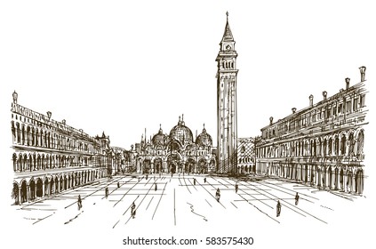 Italy, Venice, San Marco. Hand Drawn Sketch.