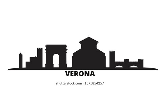 Italy, Verona City city skyline isolated vector illustration. Italy, Verona City travel black cityscape