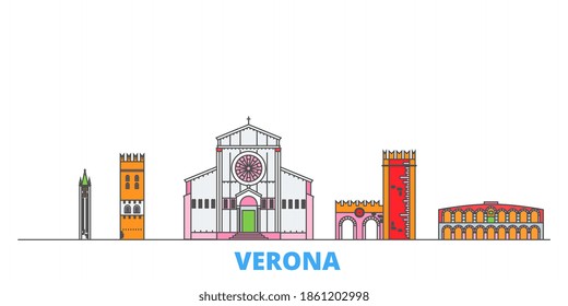 Italy, Verona line cityscape, flat vector. Travel city landmark, outline illustration, line world icons