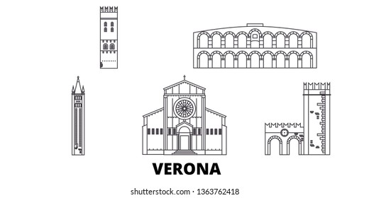 Italy, Verona line travel skyline set. Italy, Verona outline city vector illustration, symbol, travel sights, landmarks.