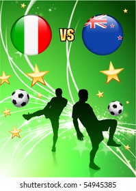 Italy versus New Zealand on Abstract Green Stars Background Original Illustration