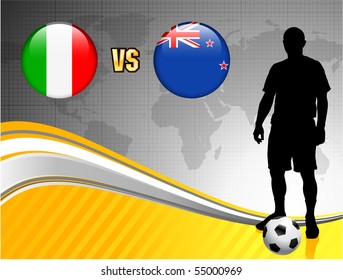 Italy versus New Zealand on Abstract World Map Background Original Illustration