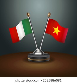 Italy and Vietnam table flags relation  with gradient backgrund. Vector Illustration