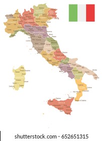 Italy vintage map and flag - highly detailed vector illustration