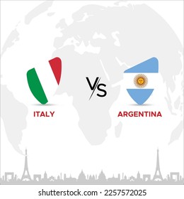 Italy vs Argentina Creative Rugby Ball or Badge in flag design on France skyline background for a sports tournament, this vector for sports match template or banner in vector illustration. Editable EP