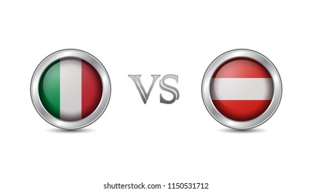 Italy vs austria flag concept in metal circle badges for international championship football competition 