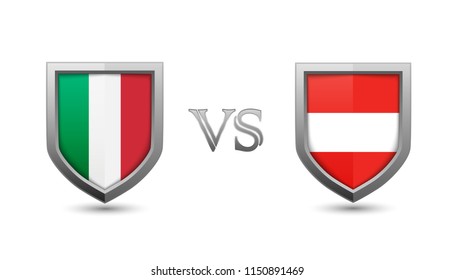Italy vs austria flag shield badges for international championship football competition