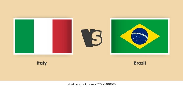 Italy vs Brazil flags placed side by side. Creative stylish national flags of Italy vs Brazil with background